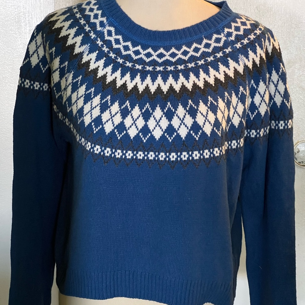 Tommy Jeans Large blue & white cotton/wool blend pullover sweater